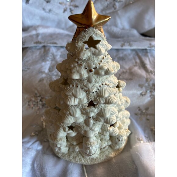 Ceramic Light-Up Christmas Tree Star & Santa Figures Gold approx 12 x 5 inches - Picture 10 of 12